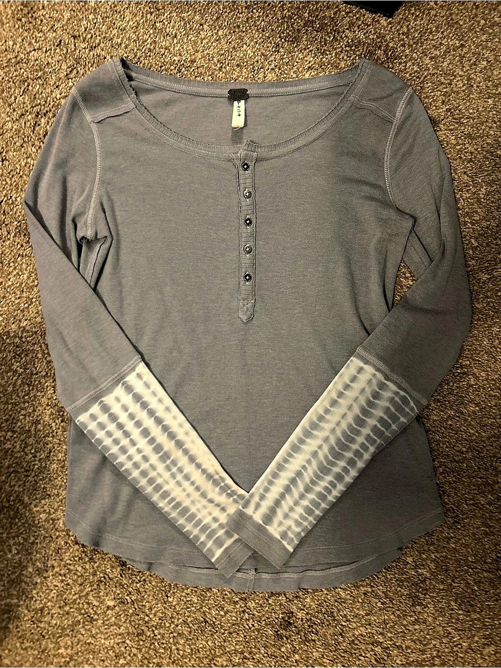 Free People We The Free Back At It Henley Long Sleeve Gray & White Size XS